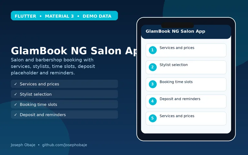 GlamBook NG Salon Booking App (Flutter) portfolio hero image