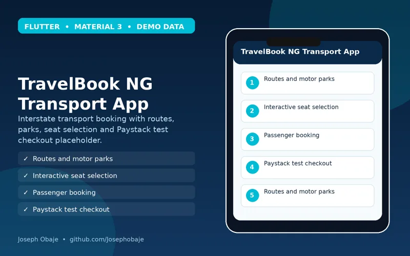 TravelBook NG Transport Booking App (Flutter) portfolio hero image